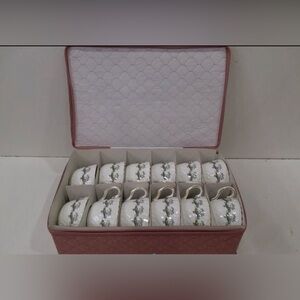 Vintage Minton 1793 S.694 Bone China Teacup Set White / Green 12 Piece with gold